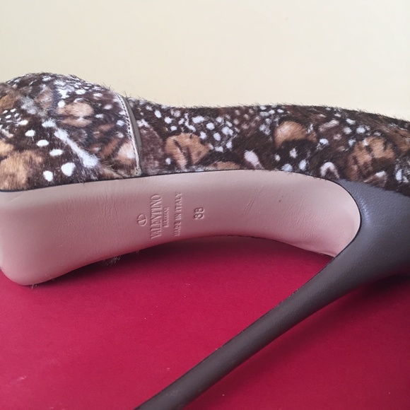 Valentino Round Toe Platform Printed Brown Pump Show With Studs Rockstud Size 38 - Picture 5 of 12